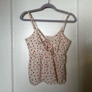 MADEWELL STRAWBERRY PRINT cream tank with bow front and zipper side. Size 6.